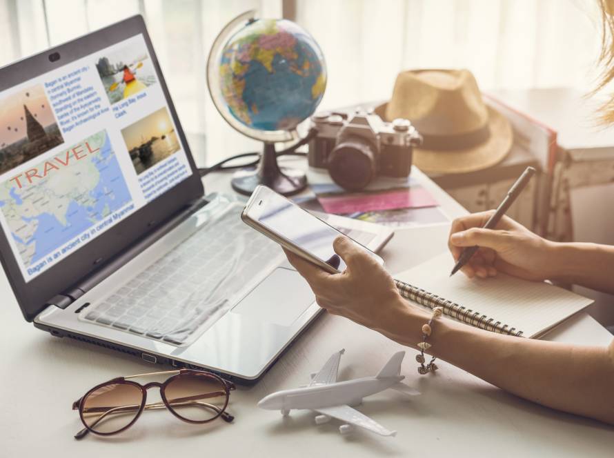 Woman planning travel itinerary