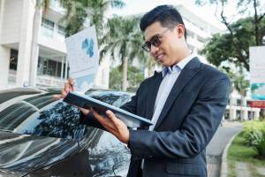 business man checking status report